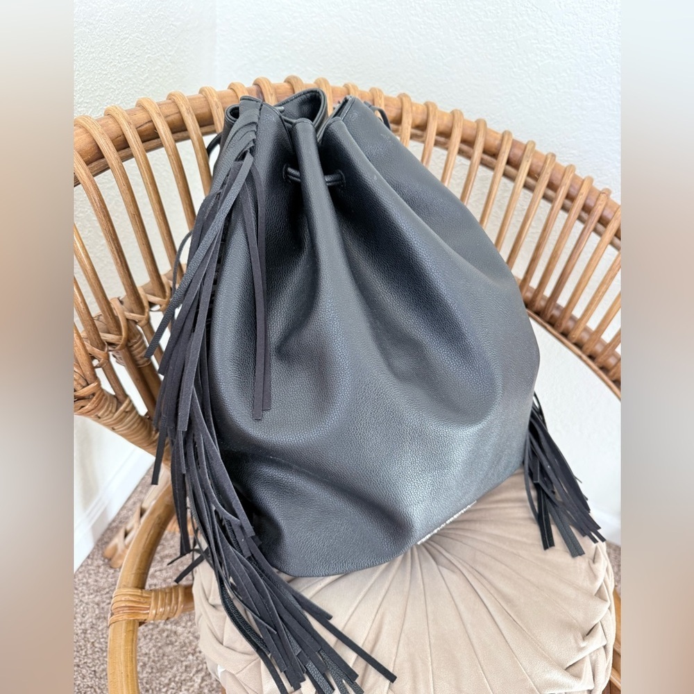 Victoria’s Secret Drawstring Black Fringe Backpack - Picture 3 of 7